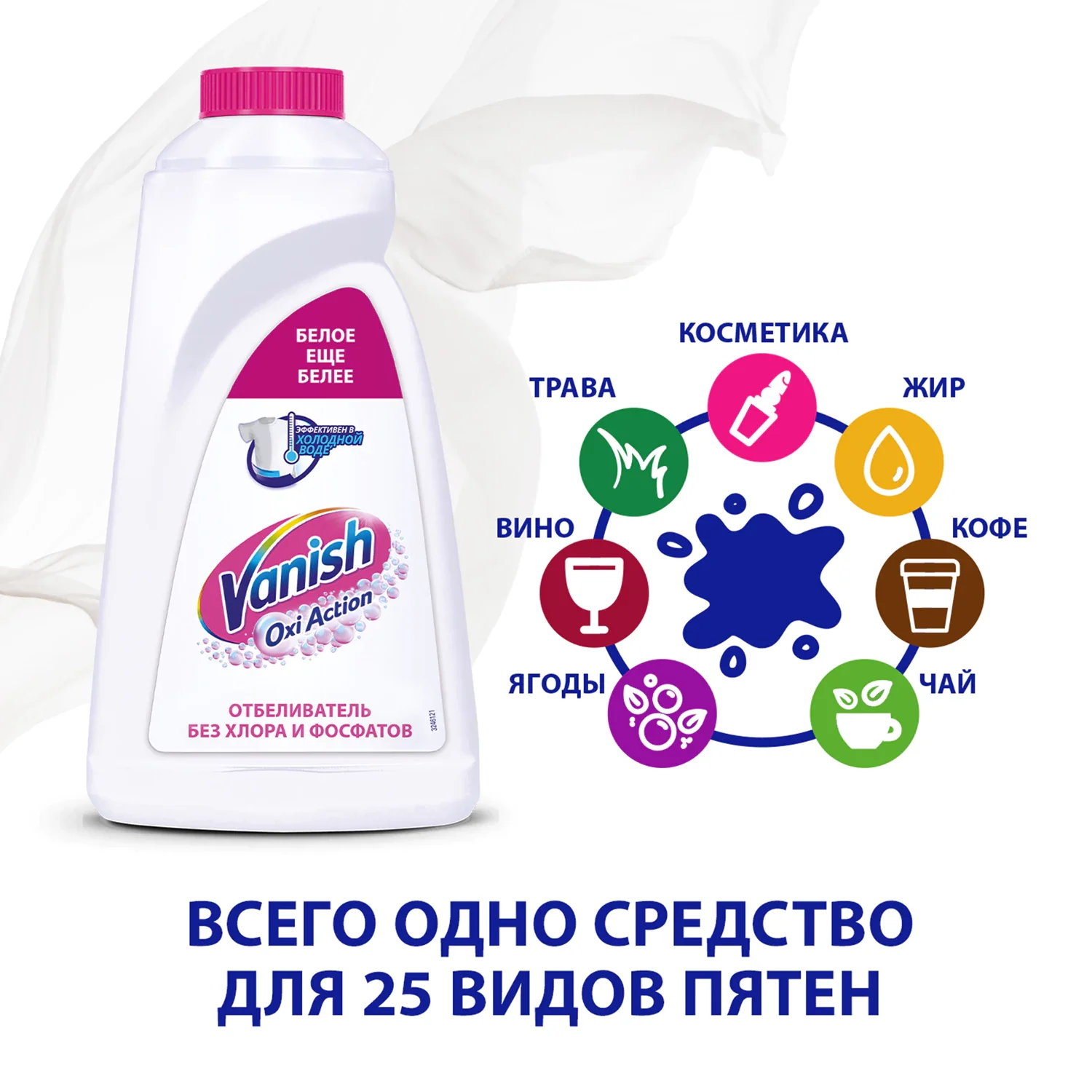 Пятновыводитель для тканей Vanish OXI Action Кристальная белизна 1 л
